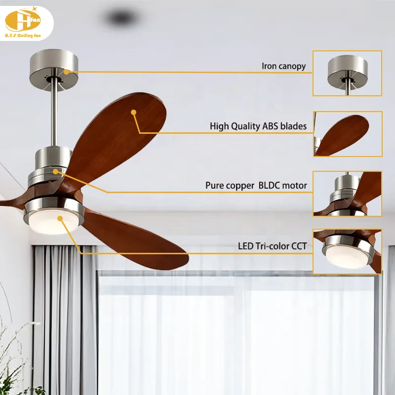 Professional American Nordic Retro 52 Inch LED Ceiling Fan Light Remote Control DC Wood Leaf Imported Frequency for Living Room - Image 6
