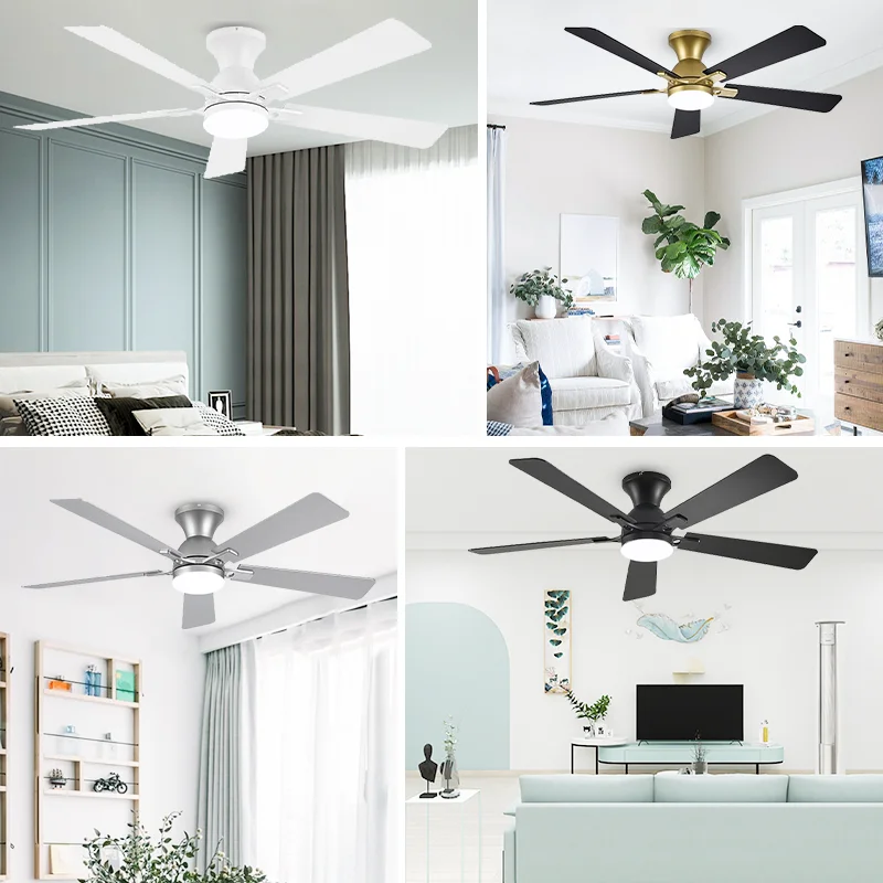 Modern 52 Inch Silent DC Motor Surface Mount Multi Color White Black Silver Gold 5 Blade Ceiling Fan with Light - Image 5