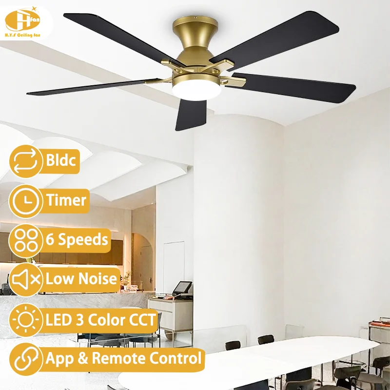 Modern 52 Inch Silent DC Motor Surface Mount Multi Color White Black Silver Gold 5 Blade Ceiling Fan with Light - Image 2