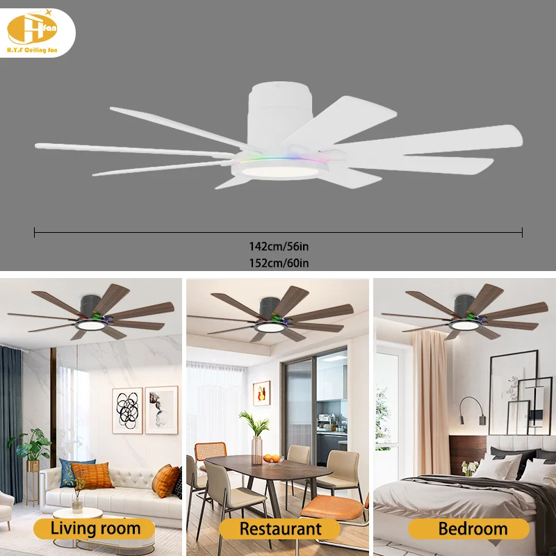 60 Inch 8-Blade High Airflow Ceiling Fan Light Matte Black LED & 6-Speed Quiet DC Motor Remote Control for Commercial Space - Image 3