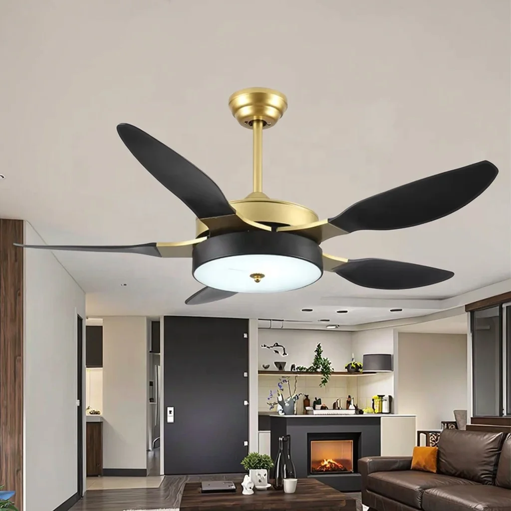 Modern LED Ceiling Fan with 5 Silent Blades and Splicing Color Remote Control DC Motor for Home Kitchen Bedroom Use - Image 4