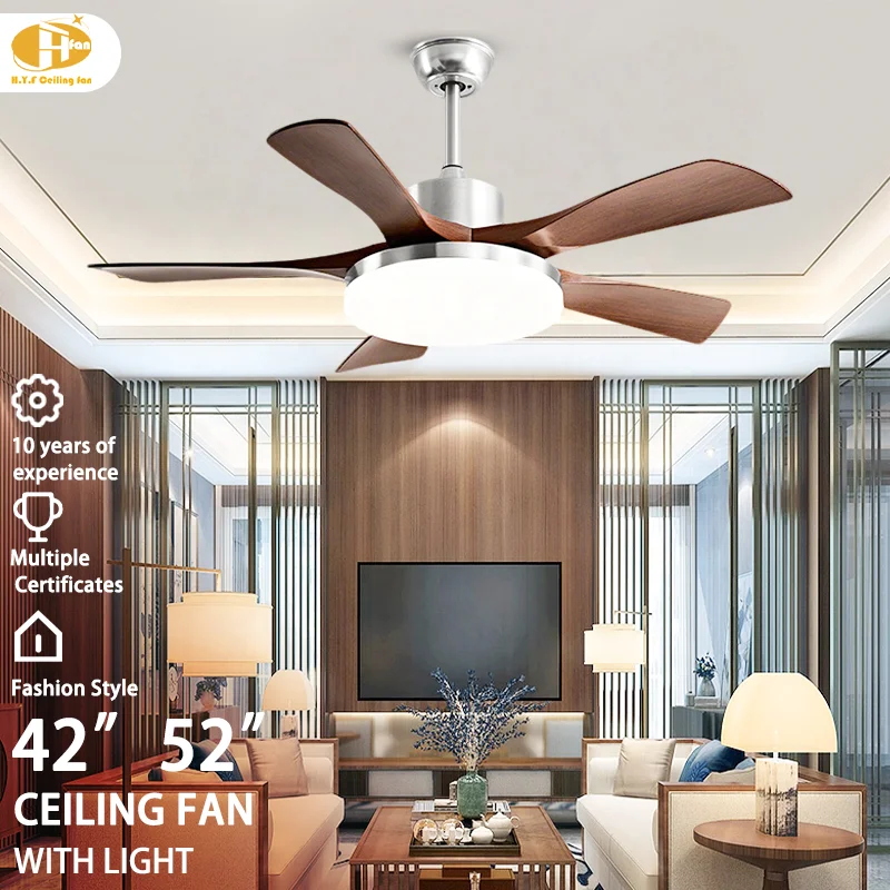 42 / 52 Inch 5-Blade Walnut Ceiling Fan Light Gold & Silver Finish LED & 6-Speed DC Motor Remote Control for Living Room Bedroom - Image 2
