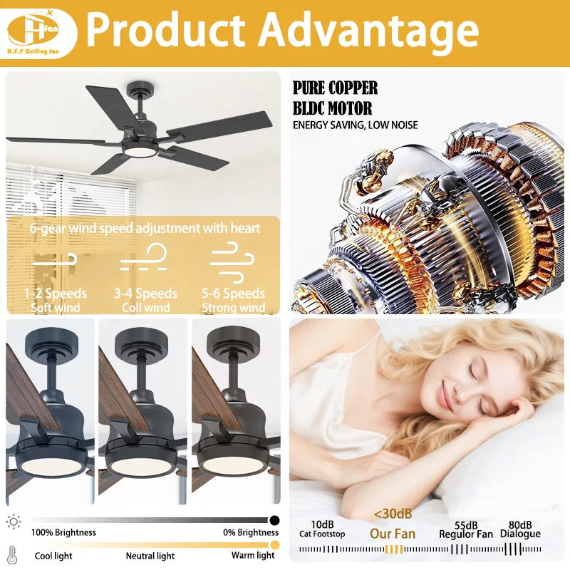 48 /52 Inch 5-Blade Ceiling Fan Light Matte LED & 6-Speed Quiet Reversible Motor Remote Control Minimalist Design for Home Decor - Image 4