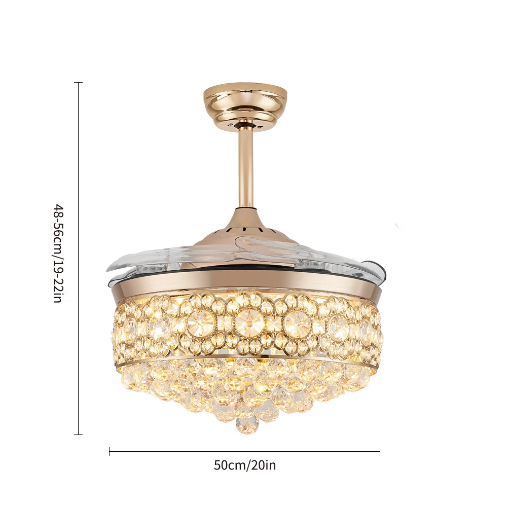 Factory Direct Sale 42 Inches Gold Color Retractable Ceiling Fan Four PCs Blades Crystal Ceiling Fan for Living Room - Image 4