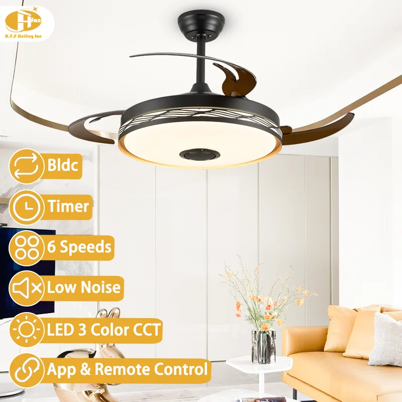 42 /48 Inch Modern RGB Ceiling Fan Light with Bluetooth Speaker. Retractable Blades. Dimmable LED & Remote Control - Image 2