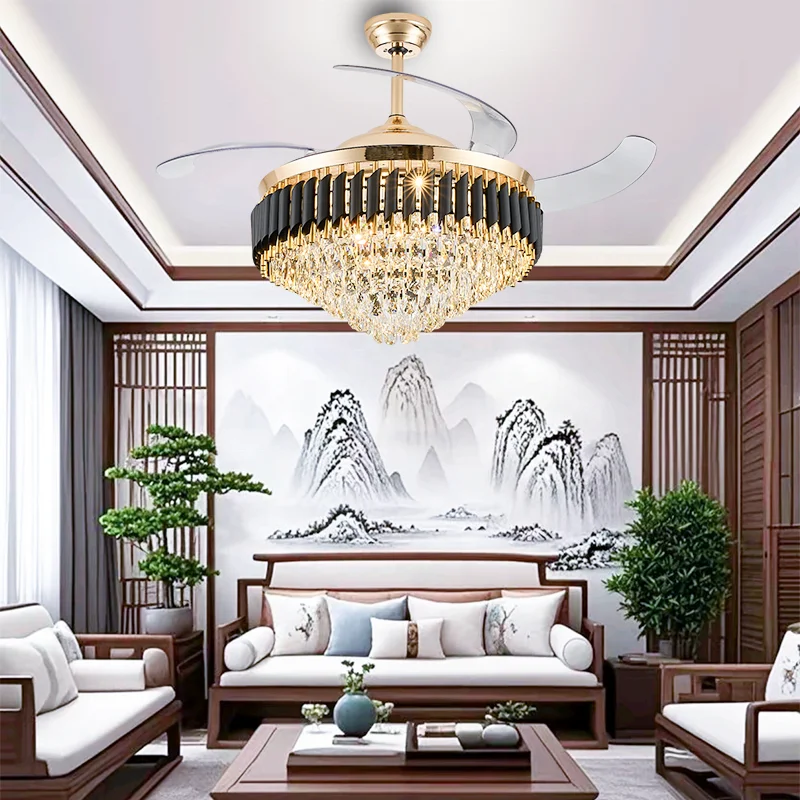 Modern European Crystal LED Ceiling Fan RGB Light Black Gold Silver BLDC Motor Remote Control for Bedroom Home Decorative - Image 2