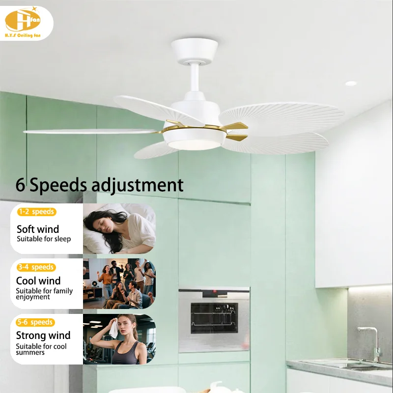 52 Inch 5-Blade White Tropical Palm Ceiling Fan Light LED & 6-Speed DC Motor Remote Control for Modern Living Room Bedroom - Image 4