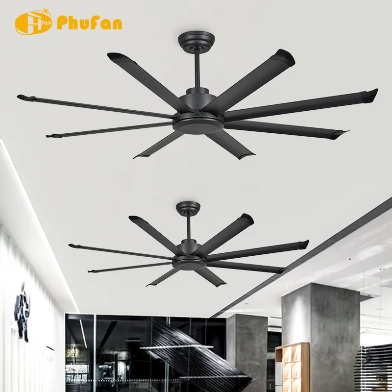 72 Inch 8-Blade Black Industrial Ceiling Fan Light Matte Blades 3-Color LED & 6-Speed DC Motor Remote Control for Warehouse Gym - Image 5