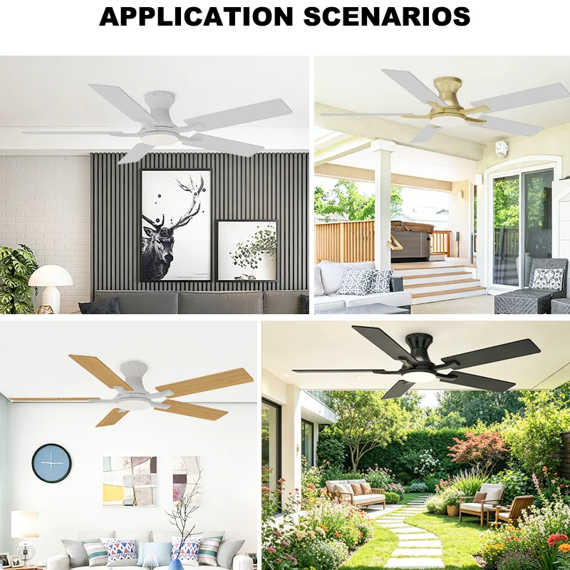 52 Inch 5-Blade Low Profile Ceiling Fan Light Reversible Blades 3-Color LED & 6-Speed DC Motor Remote Control for Living Room - Image 4