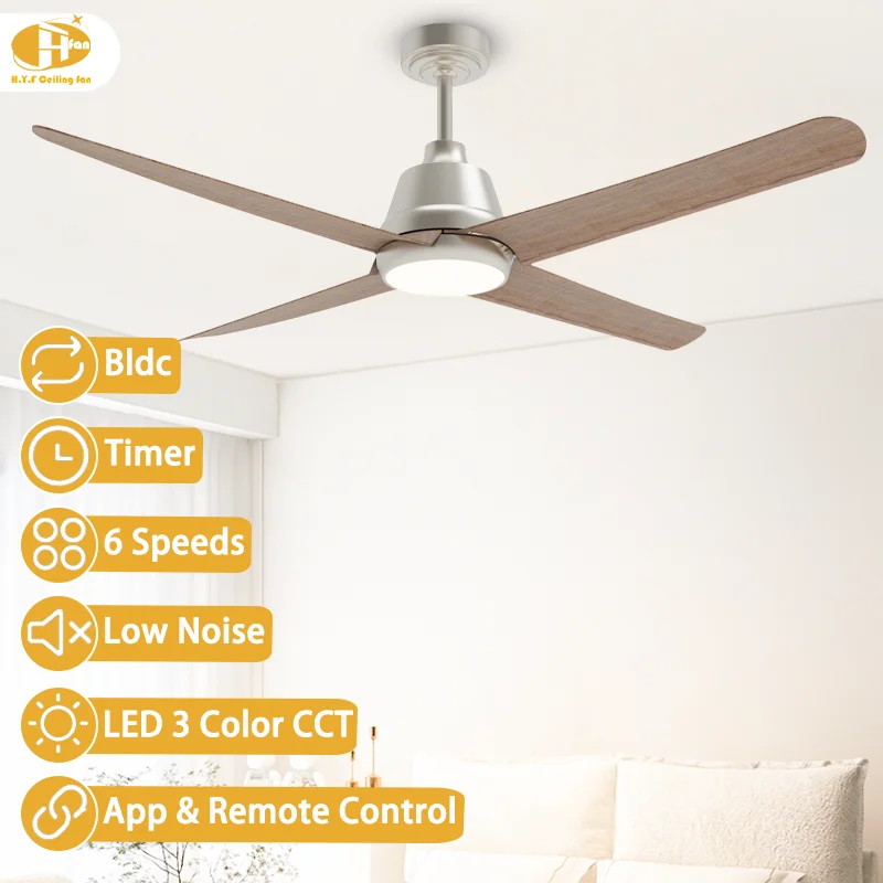 52 Inch 4-Blade Ceiling Fan Light. Quiet DC Motor. Multiple Color Options. Smart Remote - Modern Living Room Fan Light - Image 2