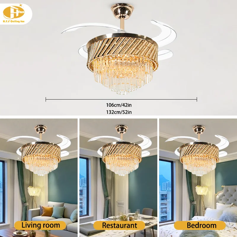 Crystal Clear LED Ceiling Fan Light Invisible Blade Fashionable Smart Fan Remote Control Dimming Color Changing for Living - Image 3
