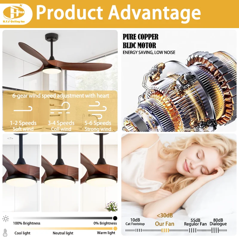 48/52 in 3-Blade Ceiling Fan Light.DC Motor. Strong Airflow. Dimmable LED.Smart Remote -Living Room Fan Light. ODM OEM Available - Image 4