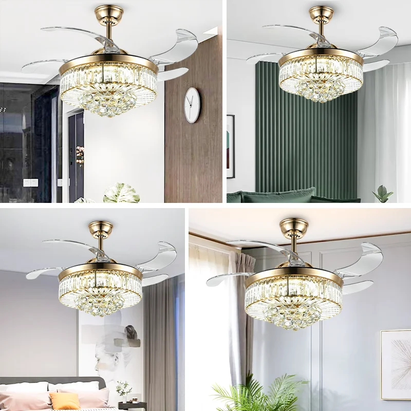 Bedroom Living Room Modern Luxury Ceiling Fan. Crystal Chandelier LED. 6-Speed - High-End-Modern Crystal Ceiling Fan Light - Image 5