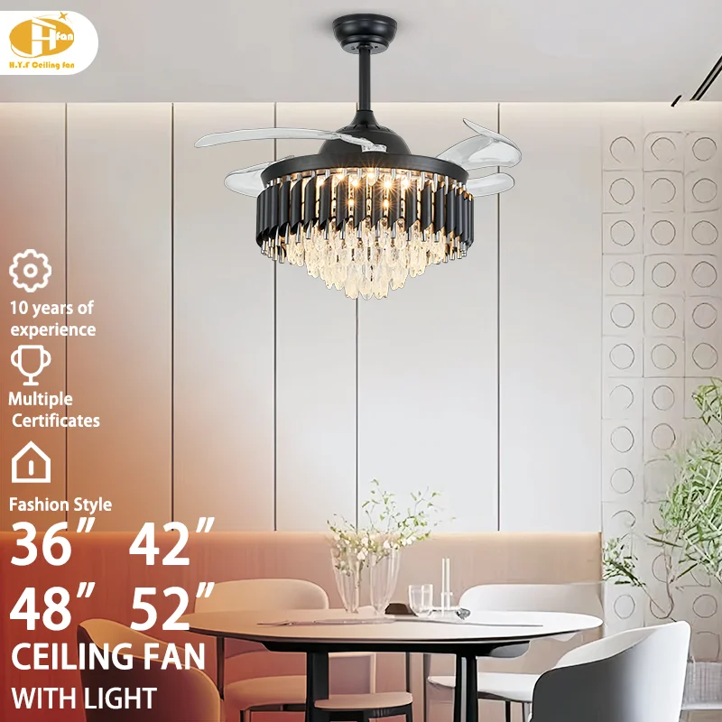 Hotel Chandelier Remote Control 6-speed Controllable air Volume DC Motor. Luxury Crystal Invisible Ventilador De Techo Con Luz - Image 2