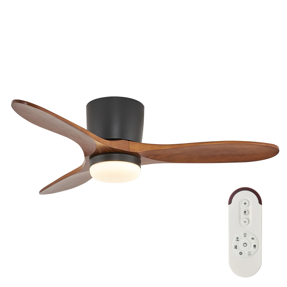 42 Inches Three Pcs Solid Wood Ceiling Fan Sand Nickel Black Color LED Warm Light Ceiling Fan for Bed Room - Image 5