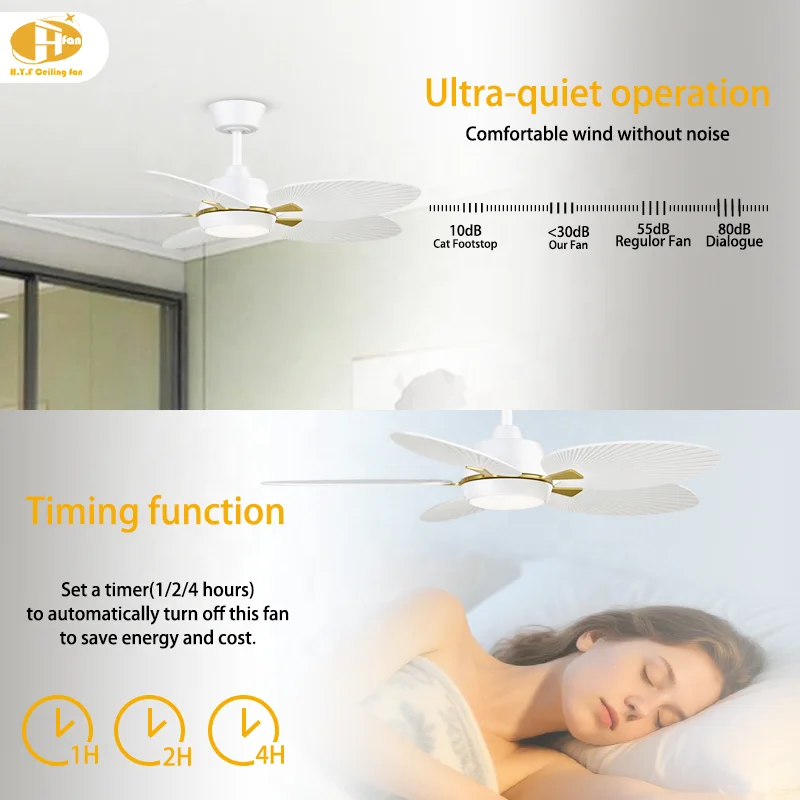 52 Inch 5-Blade White Tropical Palm Ceiling Fan Light LED & 6-Speed DC Motor Remote Control for Modern Living Room Bedroom - Image 2