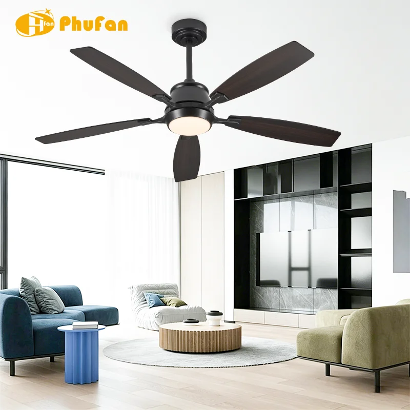 52 Inch Modern Black Ceiling Fan Light 5-Blade Dimmable LED & 6-Speed DC Motor Remote Control for Living Room Bedroom Office - Image 5