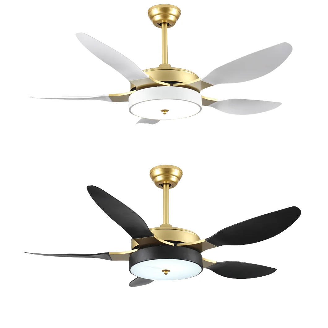Modern LED Ceiling Fan with 5 Silent Blades and Splicing Color Remote Control DC Motor for Home Kitchen Bedroom Use