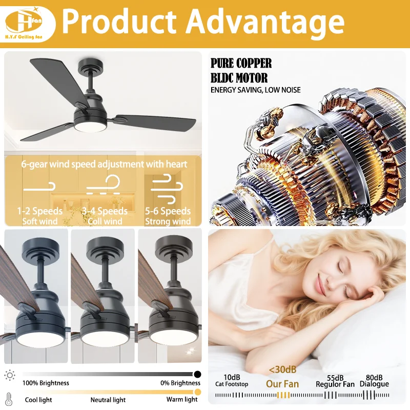 42 48 52 56 Inch 3-Blade PlyWood Ceiling Fan Low Noise DC Motor 6-Speed Smart/WiFi Remote-Modern Indoor Ceiling Fan - Image 6