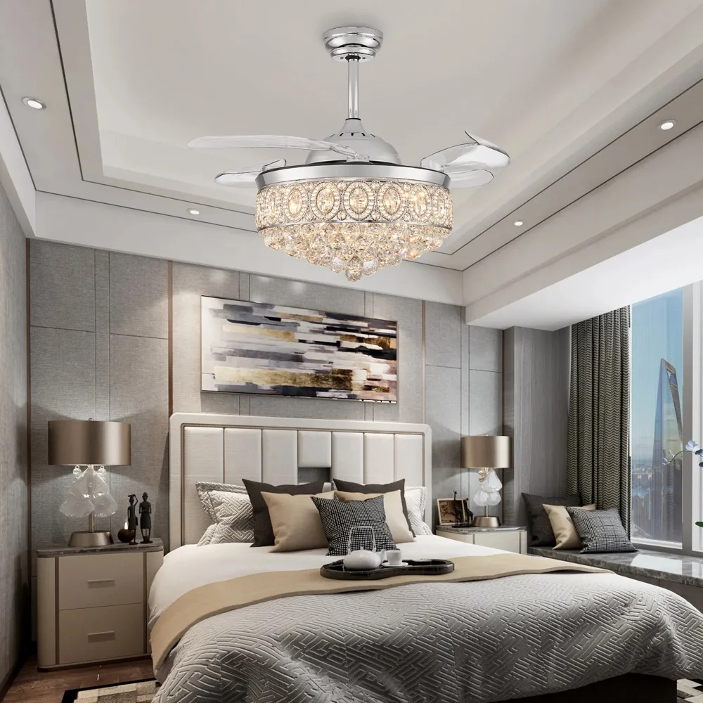 Bathroom Dining 110V/220V Contemporary Ceiling Fan Light. Stepless Dimmable LED. Easy Install - Modern Ceiling Fan Light - Image 2
