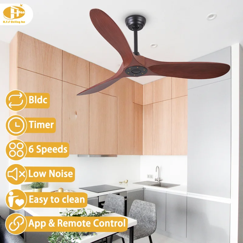 Modern Wood Finish DC Ceiling Fan. 3 Blades.CE CB Certified. Noiseless. Remote Control - Home Indoor Outdoor Cooling Fan - Image 2