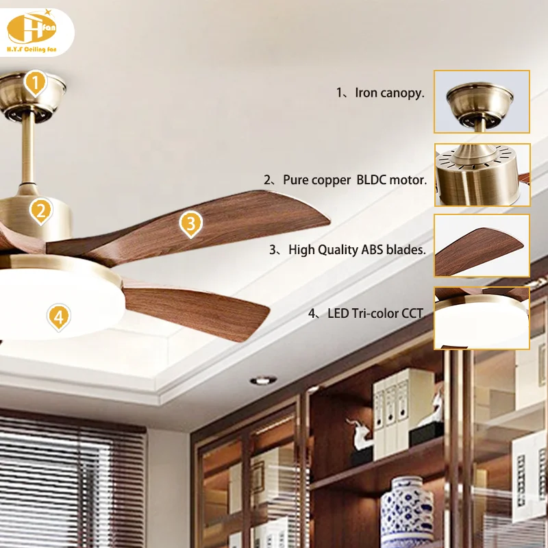 42 / 52 Inch 5-Blade Walnut Ceiling Fan Light Gold & Silver Finish LED & 6-Speed DC Motor Remote Control for Living Room Bedroom - Image 6