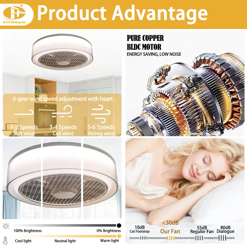 48/50 Inch LED Bladeless. Lamp Fan Ceil. Remote Control. 6-Speed DC Motor. Dimmable Light. Modern Design for Bedroom Living Room - Image 5