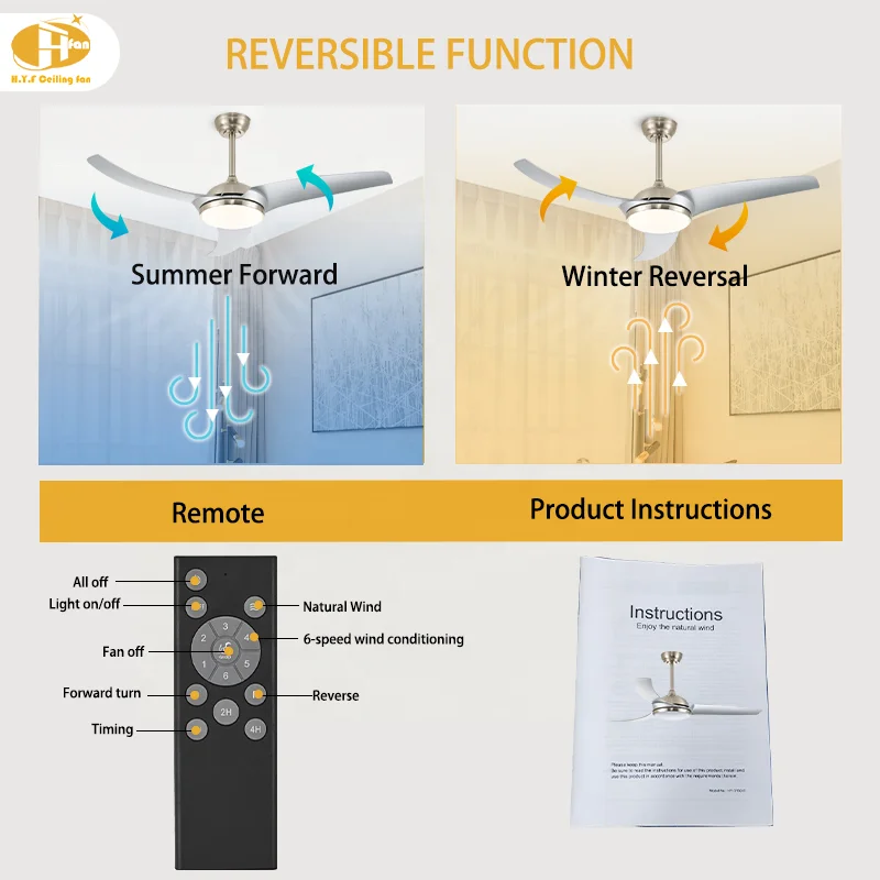 52 Incn LED Ceiling Fan Light. Ceiling Lights with Fan. 3 Blades. 6-Speed Quiet DC Motor. Modern Design for Bedroom Living Room - Image 5