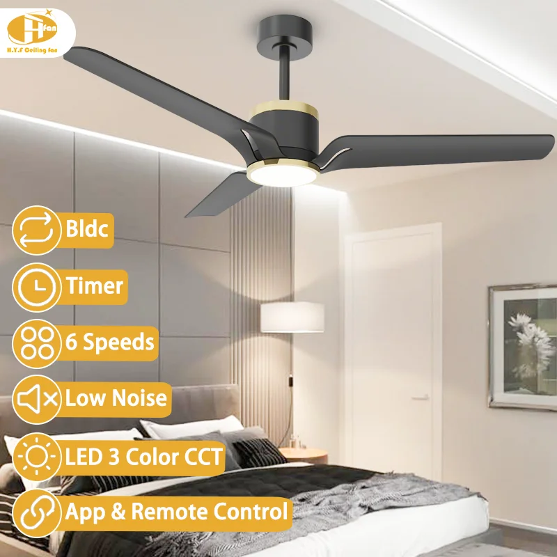 Modern Ceiling Fan with 3 Abs Wooden Blades Black Motor DC Motor Remote Control Quiet Operation for Living Room Home Decor - Image 3