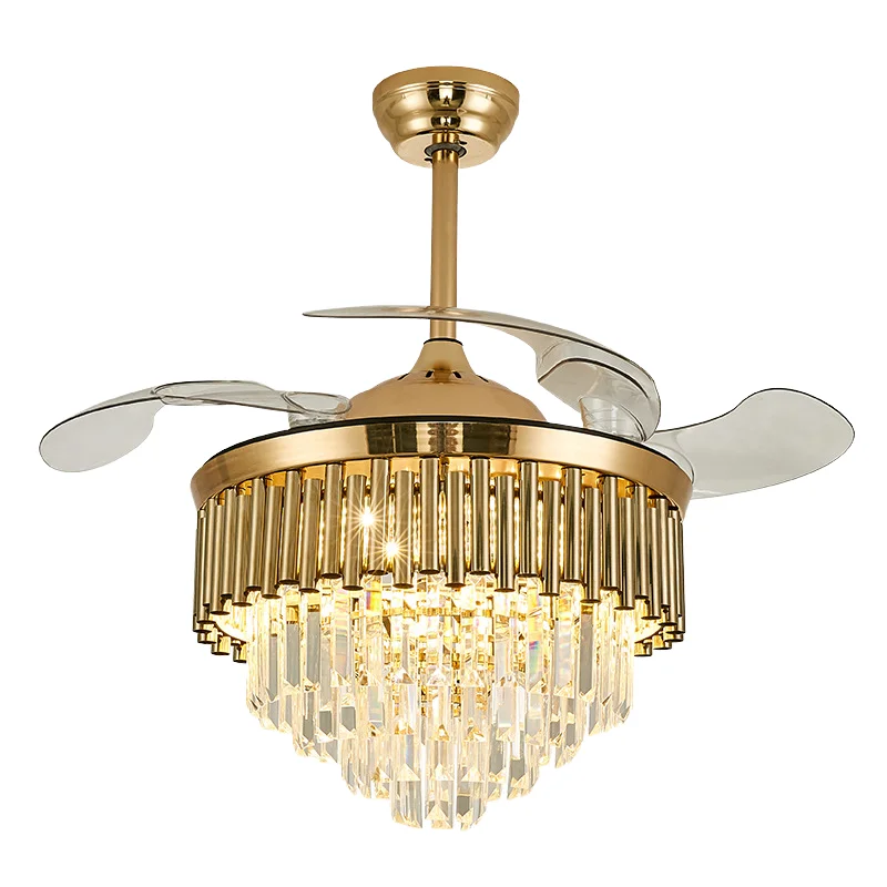 Modern Crystal Black LED Chandelier Ceiling Light with Remote Control Iron Body DC 52 Inch Blade for Dining Room and Living Room - Image 2
