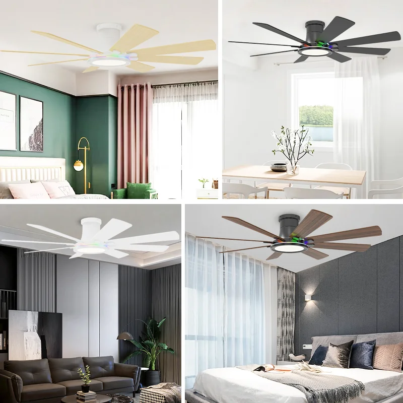 Modern Straight-Blade Ceiling Fan with RGB LED. Quiet DC Motor. Dimmable - Smart Remote - Modern RGB Ceiling Fan Light - Image 5