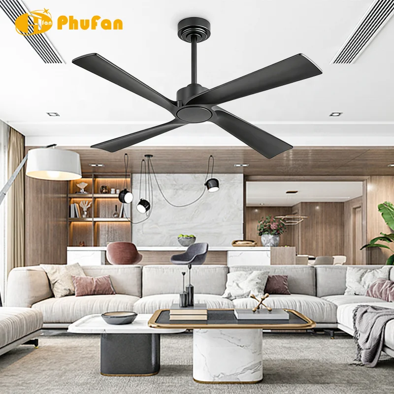 48 Inch 4-Blade Ceiling Fan No Light Black White Wood Finish 6-Speed DC Motor Remote Control Modern Nordic Style for Living Room - Image 5