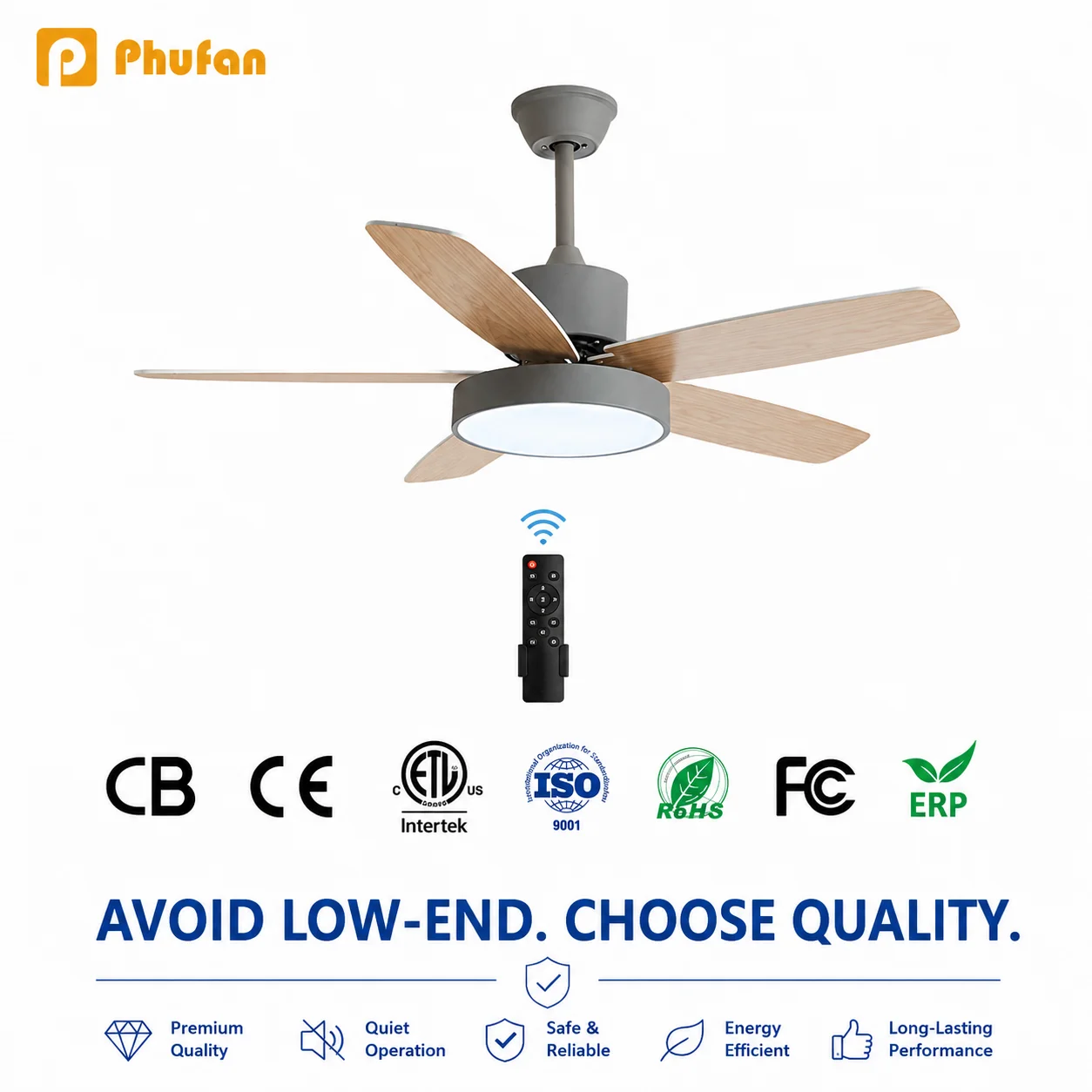 GREEN WIND Modern Ceiling Fan with LED Light Remote Control 42/48/52 Inch Chandelier Tricolor Light 6-Speed Dimmable