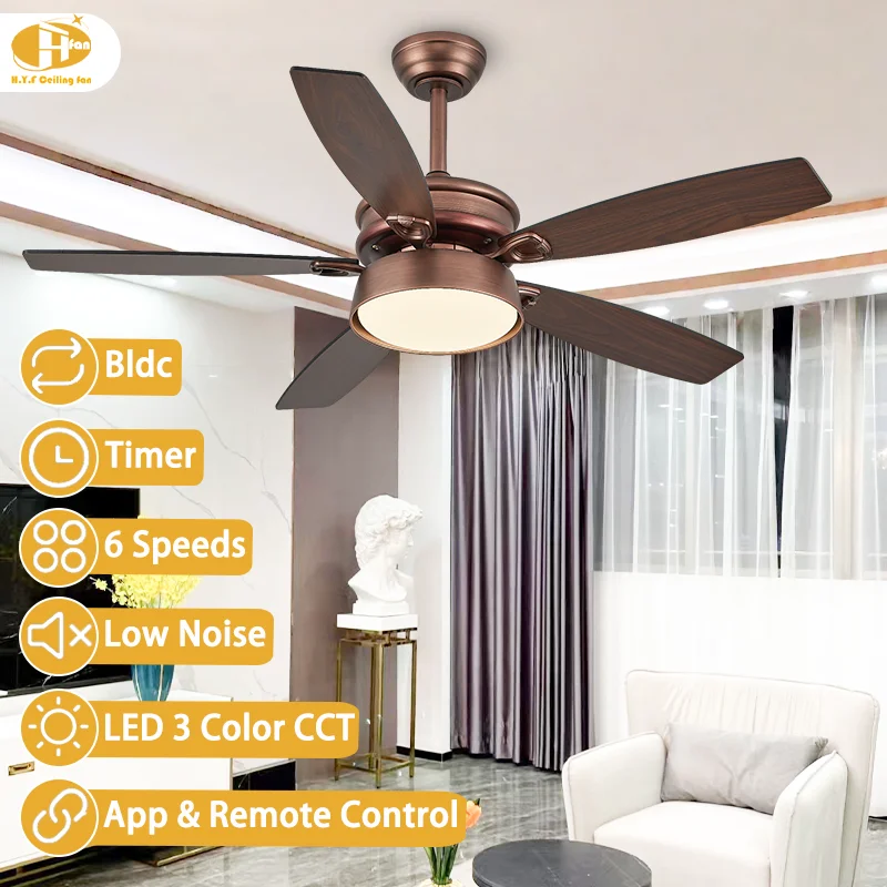 48'' Retro Straight-Blade Ceiling Fan with Light. Quiet DC Motor. Dimmable LED - Smart Remote -48'' Retro Home Ceiling Fan Light - Image 2