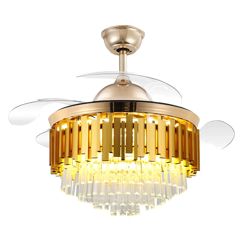Modern Crystal Black LED Chandelier Ceiling Light with Remote Control Iron Body DC 52 Inch Blade for Dining Room and Living Room - Image 3