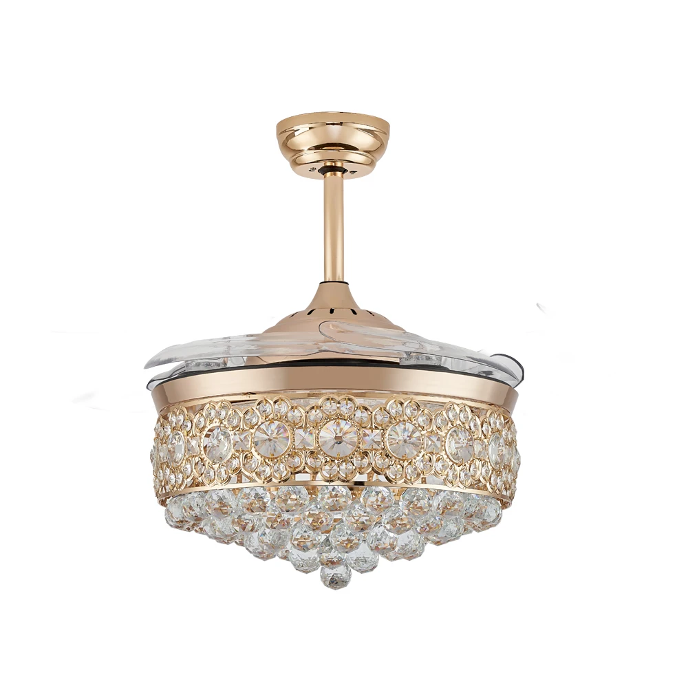 Factory Direct Sale 42 Inches Gold Color Retractable Ceiling Fan Four PCs Blades Crystal Ceiling Fan for Living Room - Image 2
