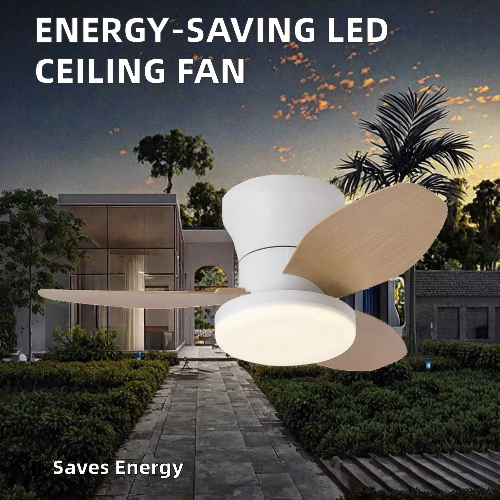 Modern Design Energy-Saving DC Motor 3-Speed 6-Speed Restaurant LED Ceiling Fan with Neutral White Finish Project Installation - Image 2