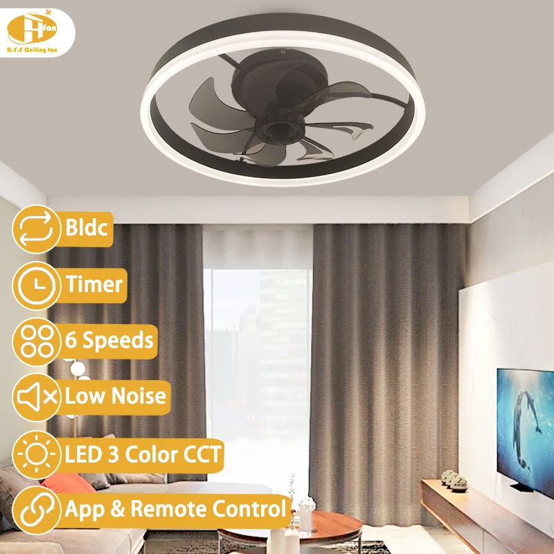 Modern Low-Profile Flush Mount Ceiling Fan with LED Ring Light. Smart Remote. Quiet Operation - Bedroom & Living Room Fan - Image 2