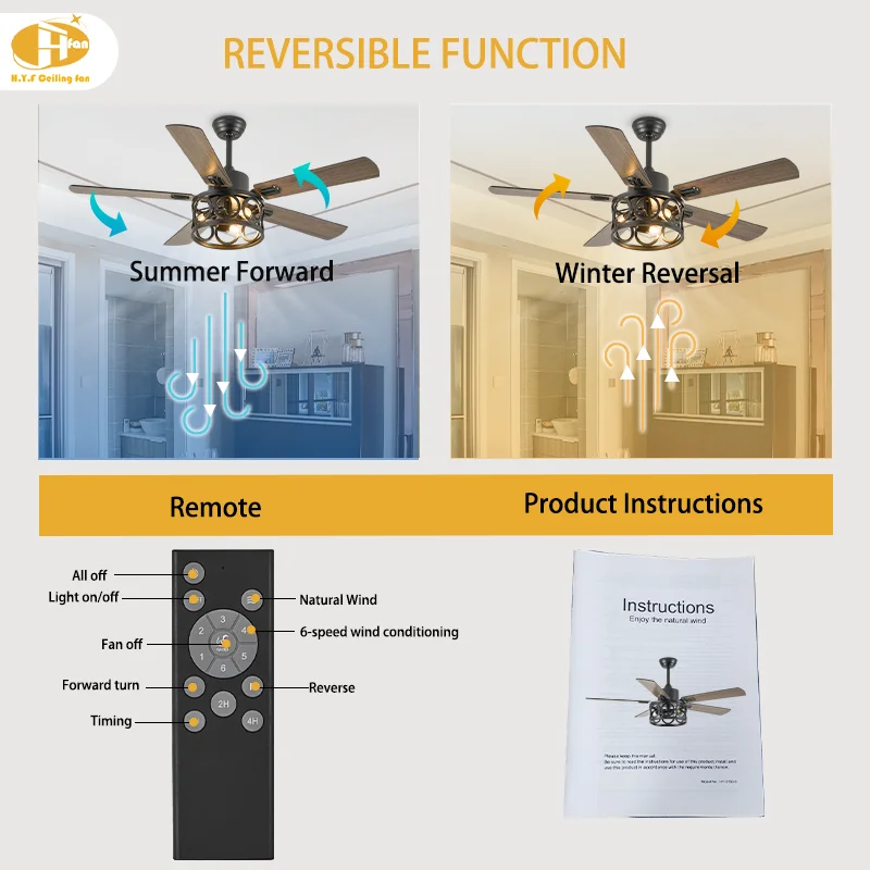 Attic Dining Room Vintage 5-Blade Ceiling Fan. Quiet Reversible Motor. 3 E27 LED Bulbs - Decorative - Vintage Ceiling Fan Light - Image 4