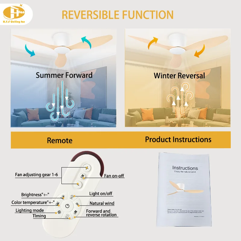 Modern Slim 3-Blade Ceiling Fan Without Light. Minimalist Style. Noiseless Reversible DC Motor - Indoor Low-Profile Ceiling Fan - Image 5