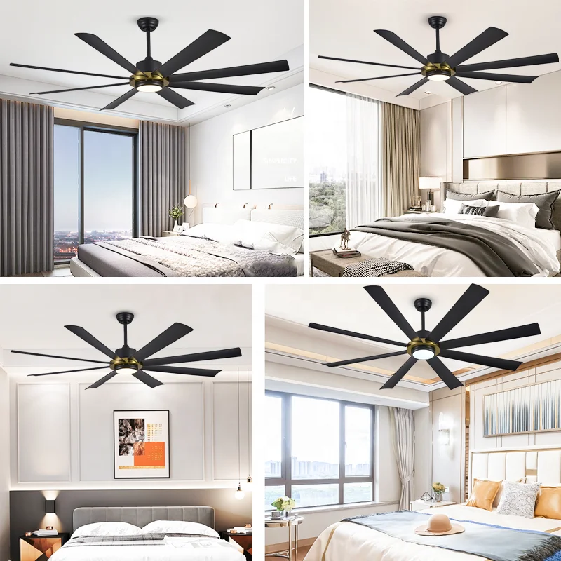8-Blade Black & Gold Ceiling Fan Light with High Airflow. Dimmable LED & 6-Speed DC Motor. Remote Control. for Large Living Room - Image 5