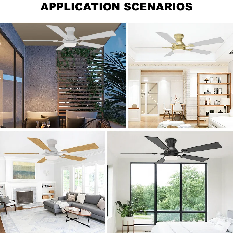 48 / 52 Flush Mount Ceiling Fan Light with Multi-Color Plywood Blade. Reversible DC Motor Remote Control. for Low Ceiling Rooms - Image 4