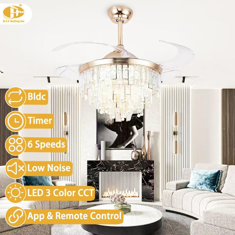 Living Room Luxury Ceiling Fan. Crystal Chandelier LED. Quiet DC Motor. Smart Remote - High-End Modern Crystal Ceiling Fan Light - Image 2