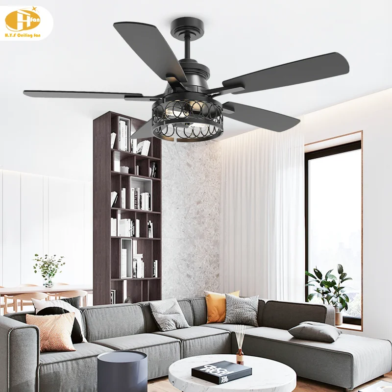 52 Inch Black Industrial Ceiling Fan Light Caged Metal Shade 3-Color LED & 6-Speed DC Motor Remote Control for Farmhouse Kitchen - Image 3