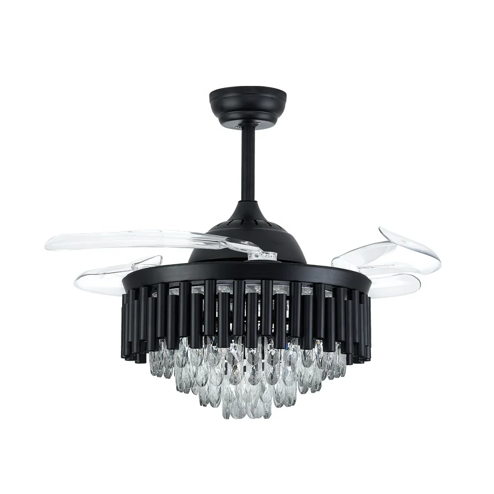 42-Inch Modern LED DC Metal Ceiling Fan Black Finish Light 4 Retractable Invisible ABS Blades Remote Control 6-Mode Quiet - Image 3