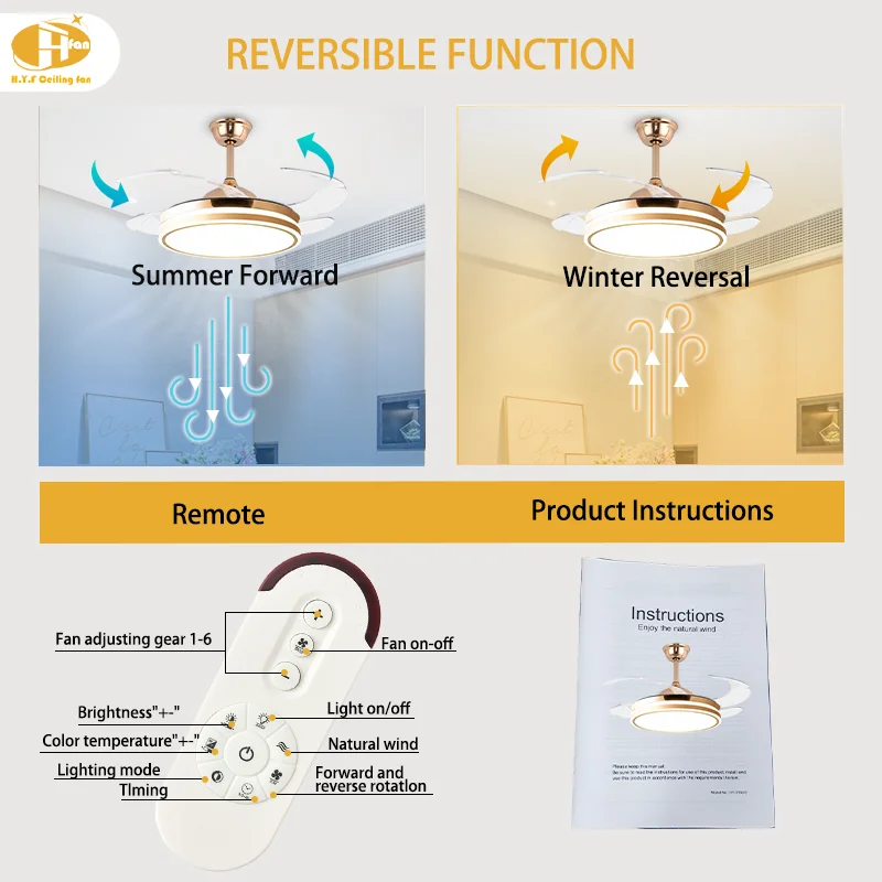 2025 Modern LED Ceiling Fan Retractable Blades. with Light. Remote Control. 42/48-Inch. 220V. for Living Room & Dining Room - Image 4