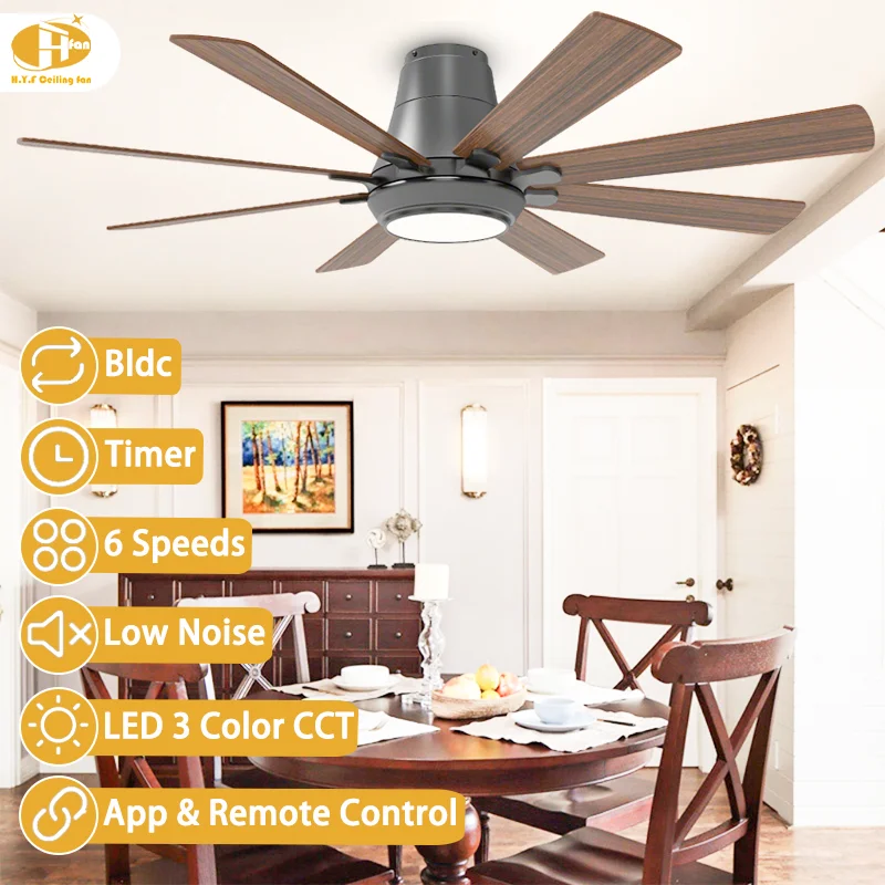 56 / 60 Inch 8-Blade Industrial Ceiling Fan Light Matte 3-Color LED & 6-Speed DC Motor Remote Control for Warehouse Garage - Image 2