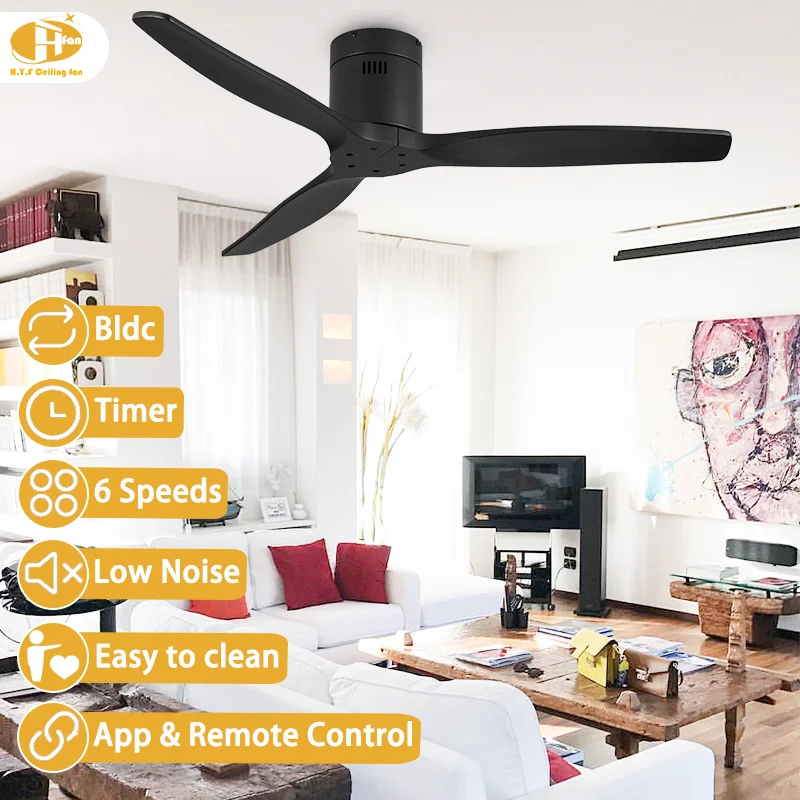 Modern Wood Finish DC Ceiling Fan. 3 Blades. Noiseless. Remote Control - Home Indoor Outdoor Cooling Fan - Image 2