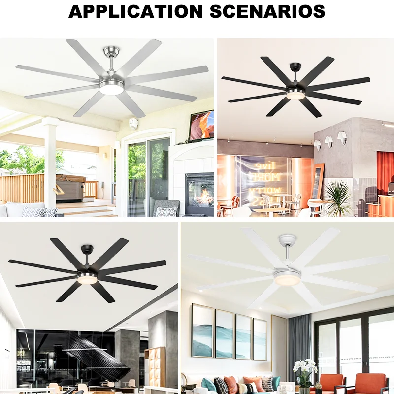 72/84 Inch 8-Blade Industrial Ceiling Fan Light Finish LED & 6-Speed High Airflow DC Motor Remote Control for Commercial Space - Image 4