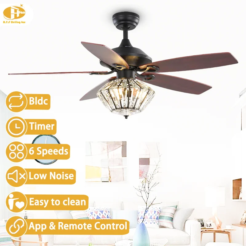 Modern 52'' Chandelier Ceiling Fan. 5 Wood Blades. Quiet Motor. Energy-Saving LED. Remote Control - Living Room Home Fan Light - Image 2